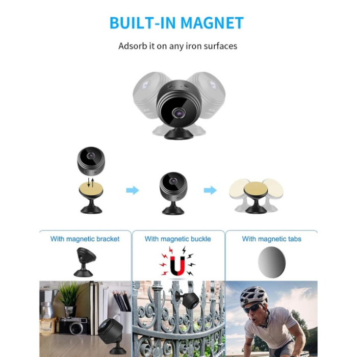 Camera de supraveghere mini 1080P, WiFi, DVR, Calitatea video HD, night vision, Wireless, suport magnetic, micro USB, negru [2]