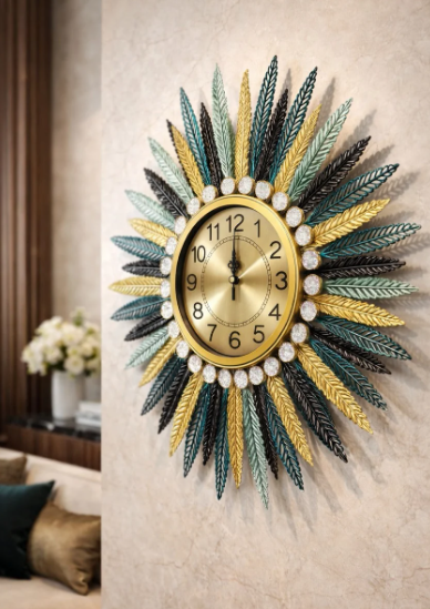 Ceas de perete decorativ, design modern floare, metalic, 73cm [2]