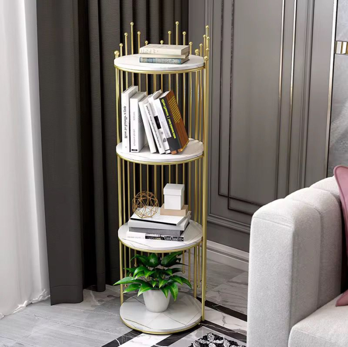 Etajeră decorativă cu 4 rafturi rotunde tip marmură și cadru metalic auriu ,32X32X95 [2]