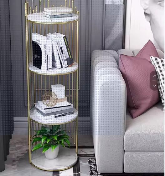 Etajeră decorativă cu 4 rafturi rotunde tip marmură și cadru metalic auriu ,32X32X95 [4]