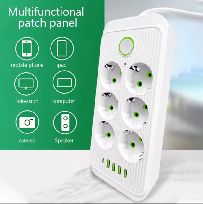Prelungitor cu 6 priza si 4 port usb,Port Type C ,3M, 1 intrerupator ,750c anti inf [2]