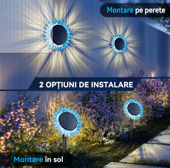Set de 3 Lampii Solare Decorative Floarea-Soarelui | LED Alb Cald | 9 LED-uri | Energie Solara | 35 cm | Albastru [2]
