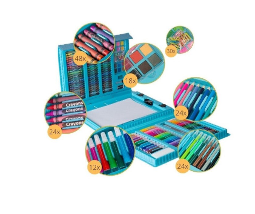 Set de desen, fara marca, 208 piese, cutie albastra, 12 culori, pentru copii peste 3 ani, diverse personaje, XXL, setul include: creioane colorate [5]