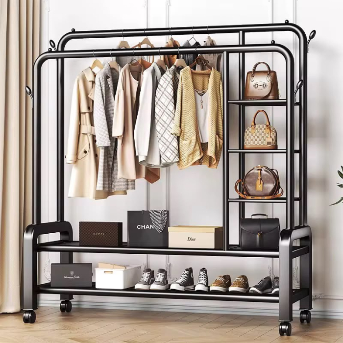 Stand metalic pentru haine și accesorii cu rafturi de depozitare și roți ,pentru 68 kg 120x49x160 [4]