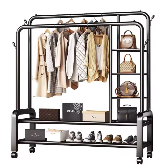 Stand metalic pentru haine și accesorii cu rafturi de depozitare și roți ,pentru 68 kg 120x49x160 [2]