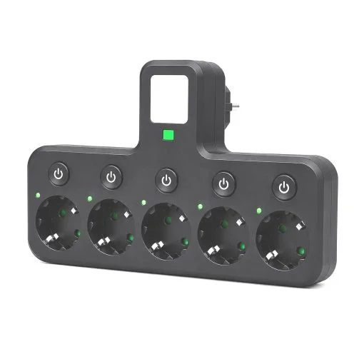 CASA SI GRADINA - Adaptor Multipriză POWER SOCKET , 5 Prize Schuko, 2500W, 10A, Design Compact, Negru