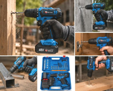 Bormașină cu Acumulator 48V Blitz Power, 2 Acumulatori, Set 16 Piese, Mandrină Rapidă, Valiză de Transport [1]