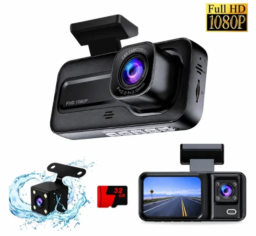 CAMERE SUPRAVEGHERE - Camera Auto DVR Vehicle BlackBOX Dual Lens, Full HD 1080P, Unghi 170°, Ecran 2″, G-Sensor, Înregistrare în Buclă, Cameră Față + Spate