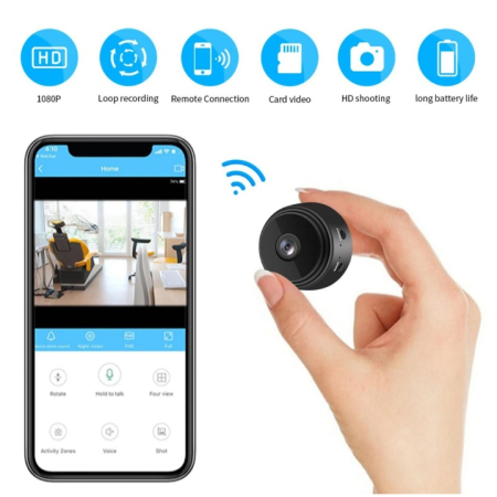 Camera de supraveghere mini 1080P, WiFi, DVR, Calitatea video HD, night vision, Wireless, suport magnetic, micro USB, negru [2]