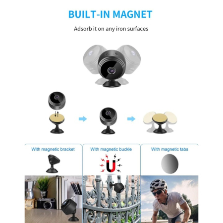 Camera de supraveghere mini 1080P, WiFi, DVR, Calitatea video HD, night vision, Wireless, suport magnetic, micro USB, negru [1]