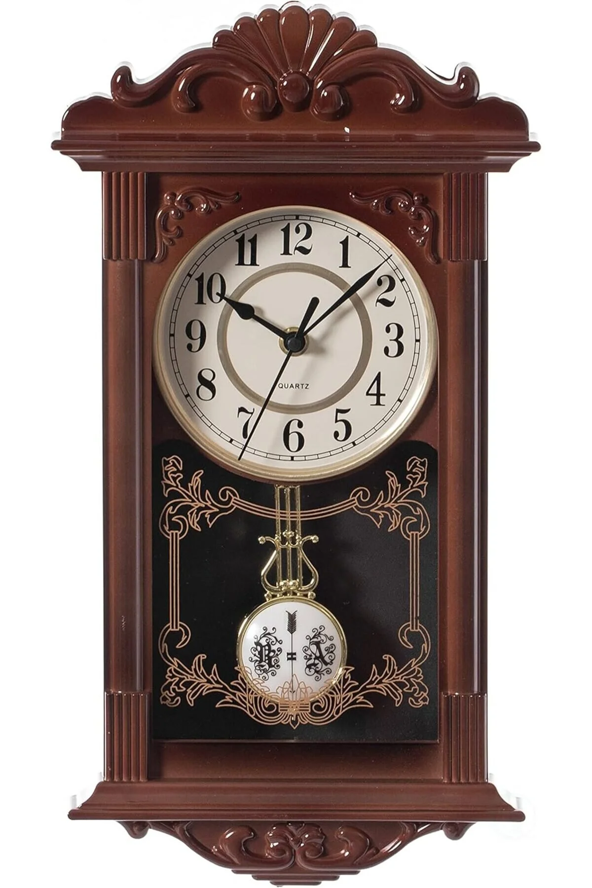 Casa si Decoratiuni - Ceas de perete cu pendul și design clasic, nuanță nuc ,41 cm x 22 cm x 7 cm