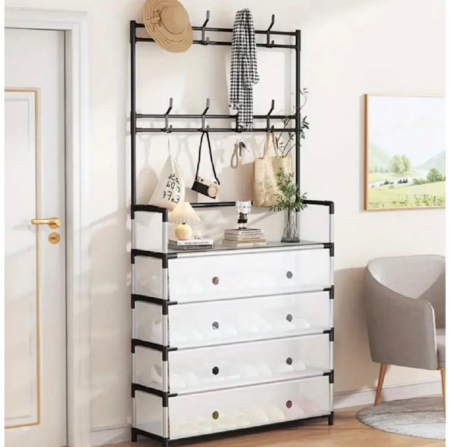 CASA SI GRADINA - Cuier cu raft pentru pantofi, 5 niveluri, 8 cârlige, 77x35x167cm