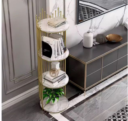 Etajeră decorativă cu 4 rafturi rotunde tip marmură și cadru metalic auriu ,32X32X95 [2]