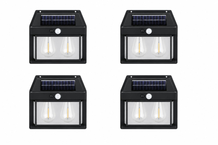 CASA SI GRADINA - Lampa solara de perete, set 4 bucati ,senzor de miscare, IP65, neagra, 18x17.1x5.8cm