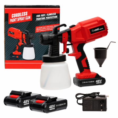 UNELTE SI SCULE - Pistol de vopsit cu 2 acumulatori Li-Ion, 48V, 2A, rezervor 800ml, 650ml/min