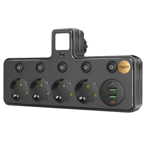 CASA SI GRADINA - Prelungitor 4 prize USB Type-C comutator negru 2500W