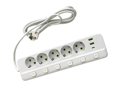 CASA SI GRADINA - Prelungitor cu 5 priza si 2 port usb,Port Type C ,3M, 6 intrerupator ,750c anti inf