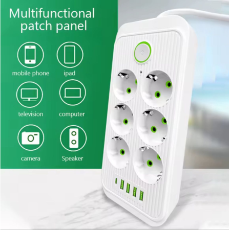 Prelungitor cu 6 priza si 4 port usb,Port Type C ,3M, 1 intrerupator ,750c anti inf [1]