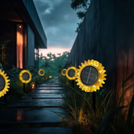CASA SI GRADINA - Set 3 Lampii Solare de Grădină Sunflower Led Alb Cald 35 Cm Galbenă