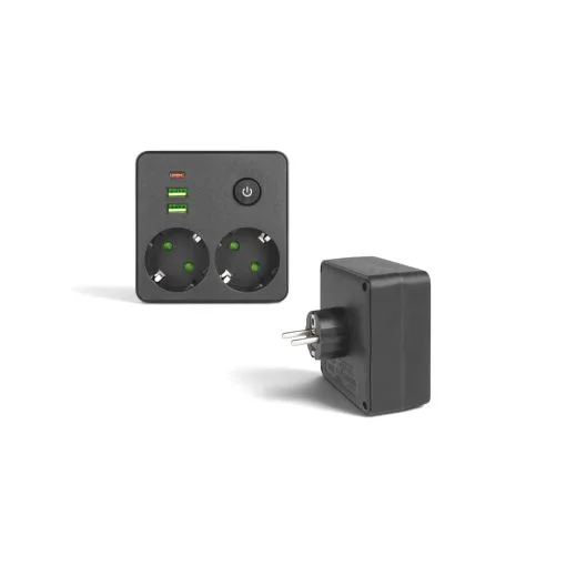 CASA SI GRADINA - Set de 2 Cuple , 2 prize Schuko si 3 porturi USB, negru, 95x95x45mm