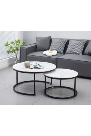 Set de 2 măsuțe de cafea rotunde cu blat aspect marmură și cadru metalic ,80 x 43 cm [1]