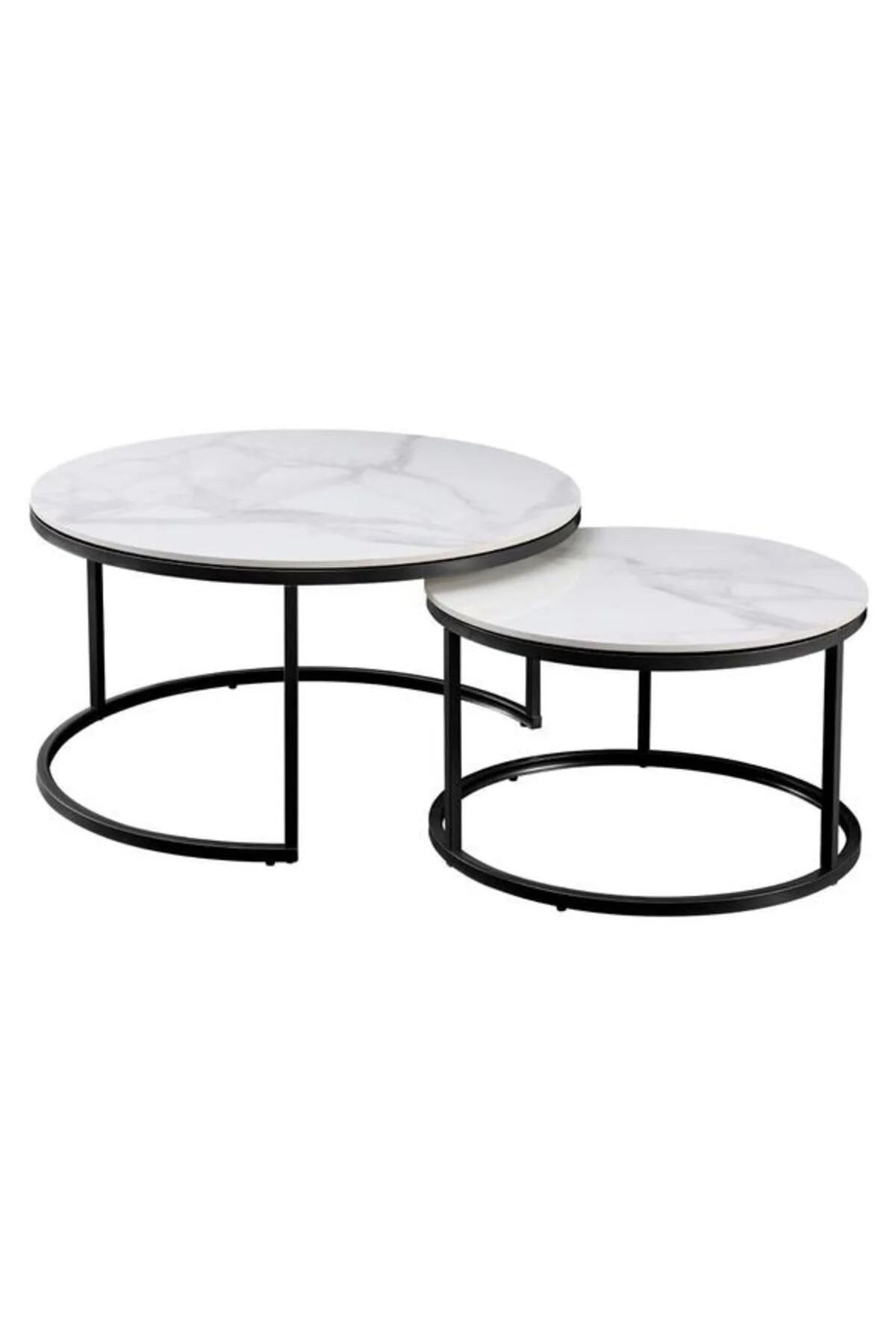 CASA SI GRADINA - Set de 2 măsuțe de cafea rotunde cu blat aspect marmură și cadru metalic ,80 x 43 cm