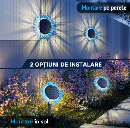 Set de 3 Lampii Solare Decorative Floarea-Soarelui | LED Alb Cald | 9 LED-uri | Energie Solara | 35 cm | Albastru [1]
