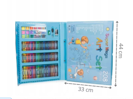 Set de desen, fara marca, 208 piese, cutie albastra, 12 culori, pentru copii peste 3 ani, diverse personaje, XXL, setul include: creioane colorate [2]