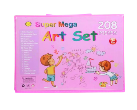Set de pictura si desen pentru copii, LuckyLu®, 208 piese, creativitate, creioane colorate, carioci, pasteluri de ulei si acuarele, non-toxice, 34x35.5x5, roz [1]