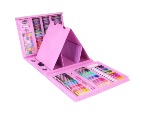 Set de pictura si desen pentru copii, LuckyLu®, 208 piese, creativitate, creioane colorate, carioci, pasteluri de ulei si acuarele, non-toxice, 34x35.5x5, roz [5]