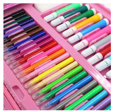 Set de pictura si desen pentru copii, LuckyLu®, 208 piese, creativitate, creioane colorate, carioci, pasteluri de ulei si acuarele, non-toxice, 34x35.5x5, roz [4]
