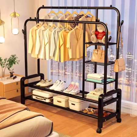 CASA SI GRADINA - Stand metalic pentru haine și accesorii cu rafturi de depozitare și roți ,pentru 68 kg 120x49x160