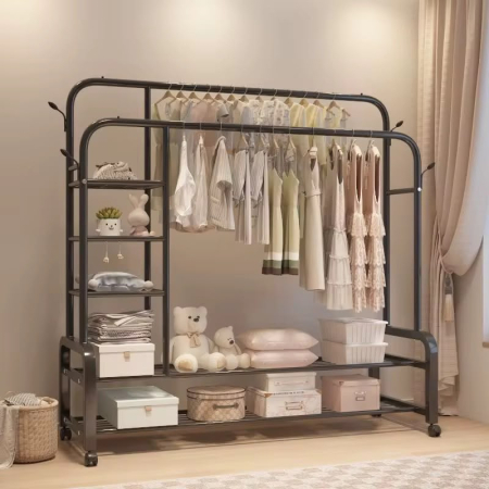 Stand metalic pentru haine și accesorii cu rafturi de depozitare și roți ,pentru 68 kg 120x49x160 [2]