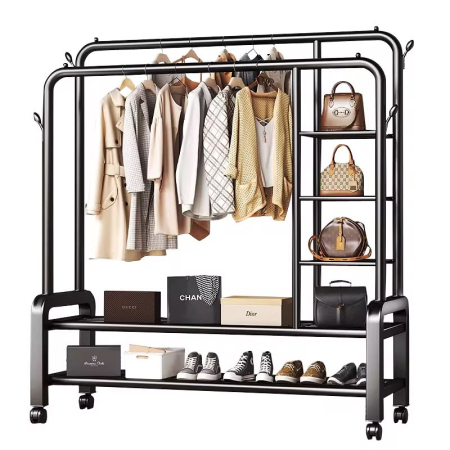 Stand metalic pentru haine și accesorii cu rafturi de depozitare și roți ,pentru 68 kg 120x49x160 [1]