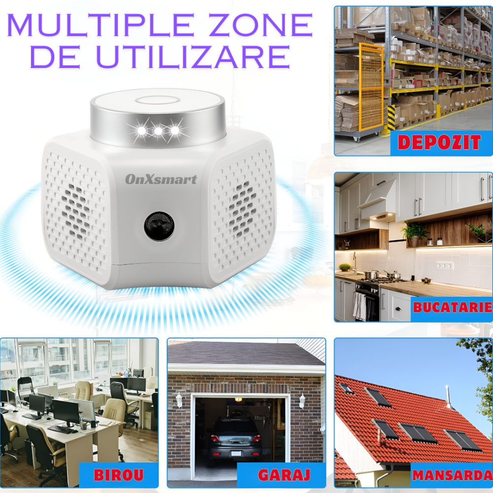 Aparat cu ultrasunete antirozatoare OnXsmart®, anti-sobolani, Acoperire 360 grade, pana la 120 m2, indicator luminos cu senzor, 4 moduri de utilizare, conectare la priza [6]