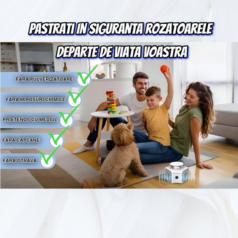 Aparat cu ultrasunete antirozatoare OnXsmart®, anti-sobolani, Acoperire 360 grade, pana la 120 m2, indicator luminos cu senzor, 4 moduri de utilizare, conectare la priza [8]