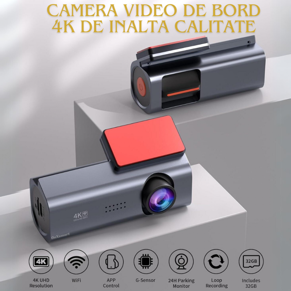 Camera de bord auto DVR OnXsmart®, 4k 2160P UHD, Starvis senzor, WDR, Unghi filmare 170°, Starlight NIGHT VISION, aplicatie WIFI, G-senzor, Loop recording, Monitorizare parcare, CARD SD 32gb inclus [4]