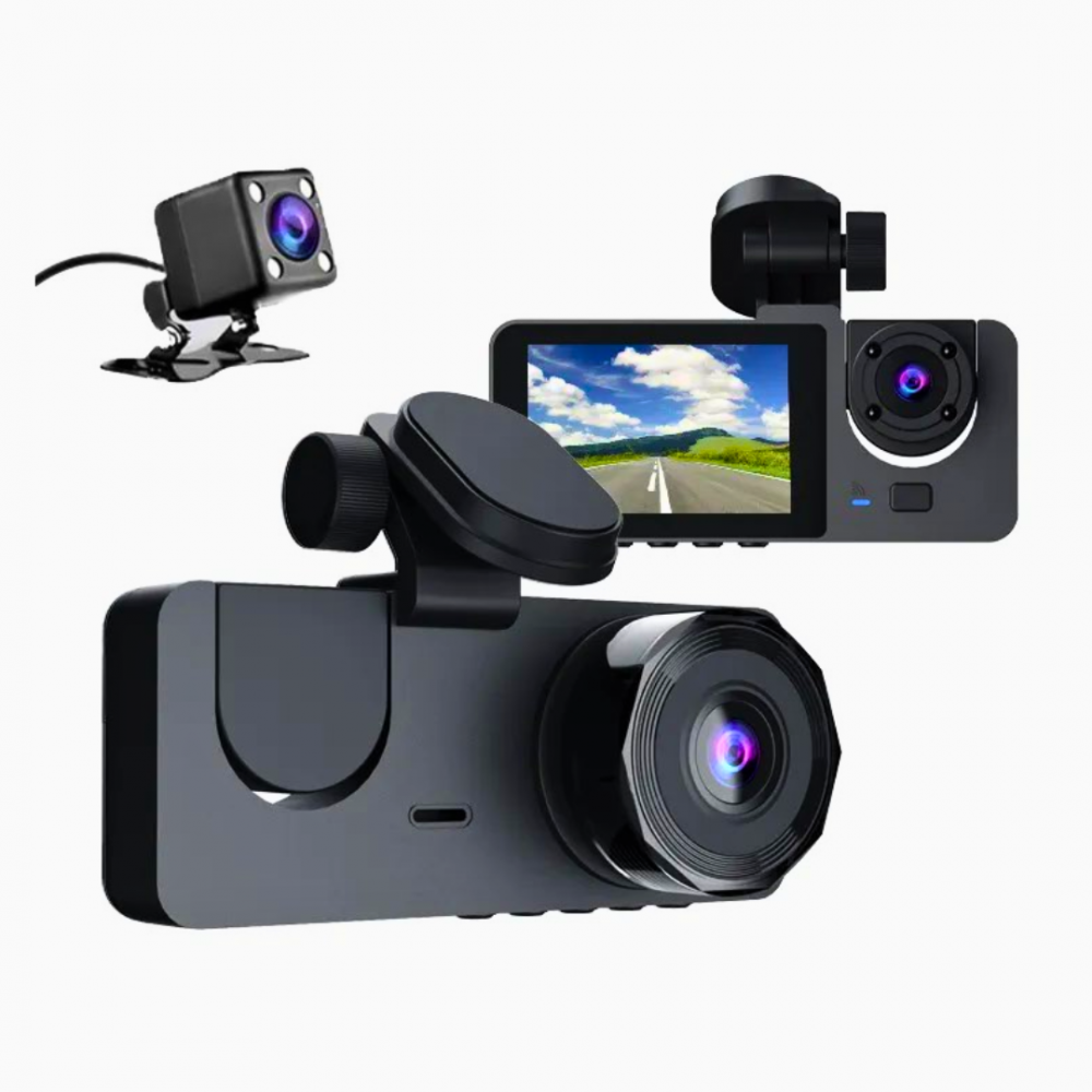 Camera de bord auto DVR tripla OnXsmart®, 1080P Full-HD, Ecran IPS 2.35" Unghi filmare 170°, Starlight NIGHT VISION, WDR, Detectarea miscarii, G-senzor, Loop recording, Card SD 32gb inclus [6]