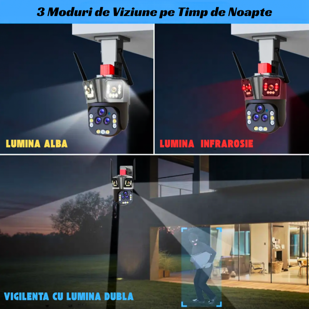 Camera Supraveghere exterior 4K UHD 20MP OnXsmart, Zoom Optic 20x, Rezistenta la apa, Lentile Duale Wide si Telefoto, Detectare Inteligenta AI, Vizualizare Nocturna Dual-Light, Unghi de Rotire 355°, A [3]