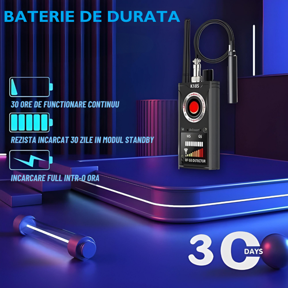 Detector Aparate Spionaj profesional K18s OnXsmart®, Camere ascunse, Microfoane, Dispozitive ascunse, Reportofoane, Localizatoare GPS, Baterie de lunga durata, Negru [5]