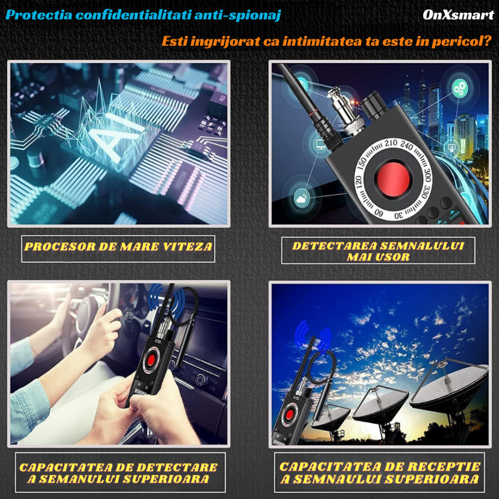 Detector Aparate Spionaj profesional K18s OnXsmart®, Camere ascunse, Microfoane, Dispozitive ascunse, Reportofoane, Localizatoare GPS, Baterie de lunga durata, Negru [6]