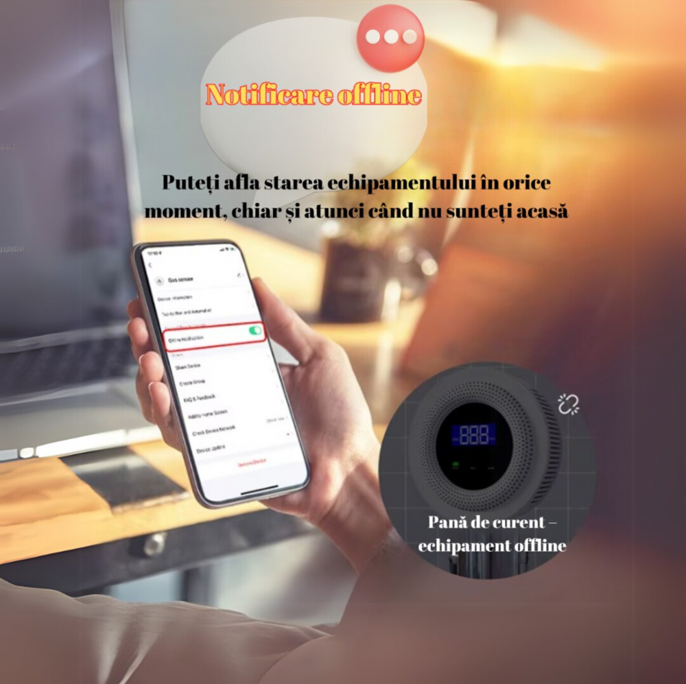 Detector de Gaz OnXsmart®, Multiple tipuri de gaz, Wifi 2.4G, Alarme prin aplicatia Tuya, Senzor de temperatura, Afisaj LCD al concentratiei, alimentare la priza, foarte precis, alb [4]