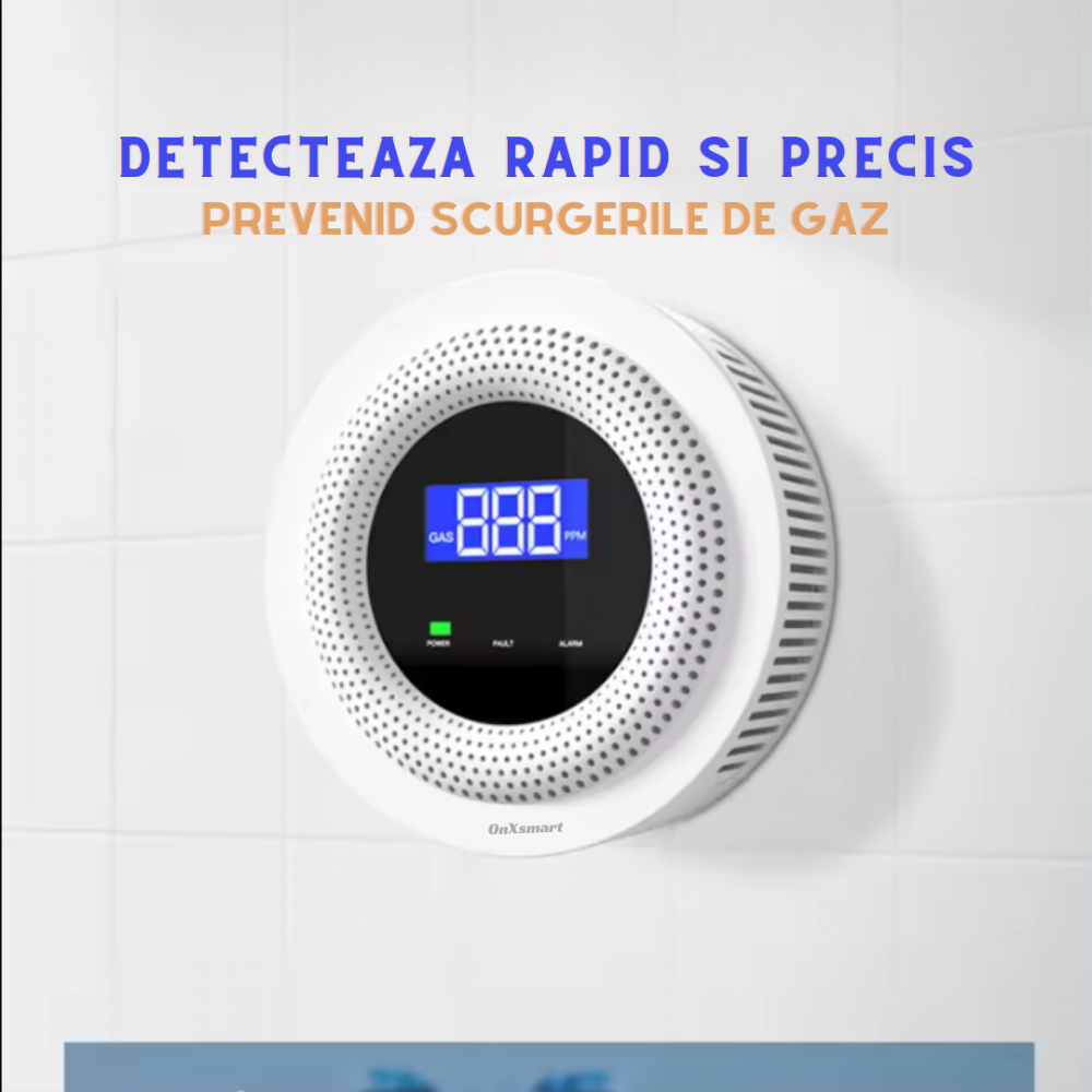 Detector de Gaz OnXsmart®, Multiple tipuri de gaz, Wifi 2.4G, Alarme prin aplicatia Tuya, Senzor de temperatura, Afisaj LCD al concentratiei, alimentare la priza, foarte precis, alb [7]
