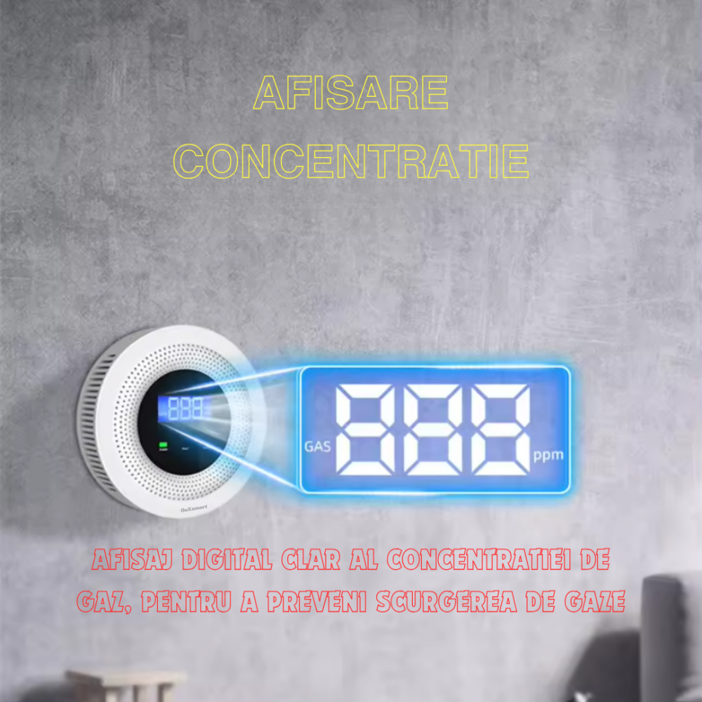 Detector de Gaz OnXsmart®, Multiple tipuri de gaz, Wifi 2.4G, Alarme prin aplicatia Tuya, Senzor de temperatura, Afisaj LCD al concentratiei, alimentare la priza, foarte precis, alb [9]