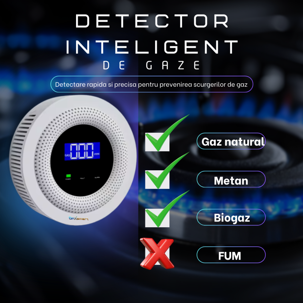 Detector Gaz OnXsmart WiFi, Tuya, Afisaj Digital, Alarma 90 dB, Senzor Temperatura [2]