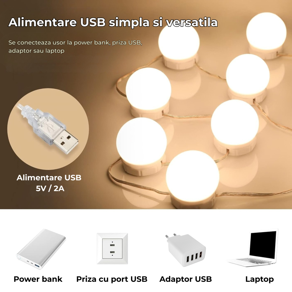 Kit 14 Becuri LED OnXsmart pentru Oglinda Make-Up, Stil Hollywood, 3 Moduri Iluminare [4]