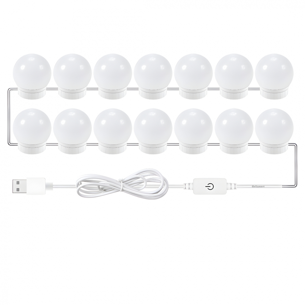 Kit 14 Becuri LED OnXsmart® pentru Oglinda Make-Up, Stil Hollywood, 3 Moduri de Iluminare pentru un Machiaj Perfect, Vanity LED Mirror, incarcare USB [6]