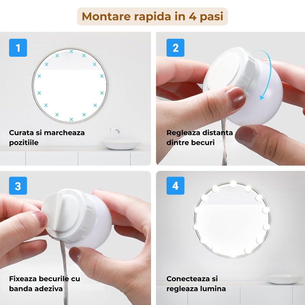 Kit 14 Becuri LED OnXsmart pentru Oglinda Make-Up, Stil Hollywood, 3 Moduri Iluminare [7]