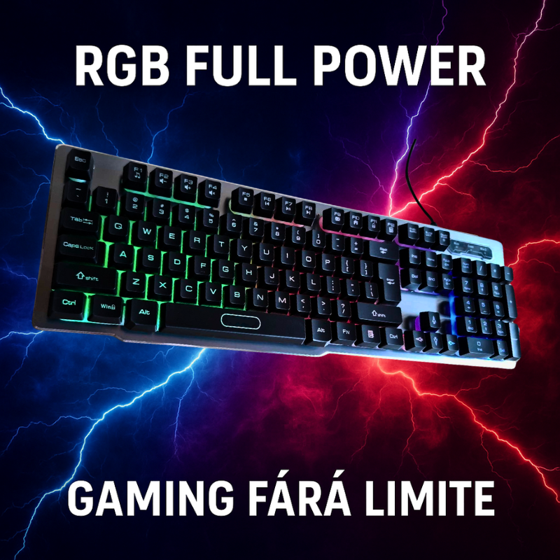 Kit Gaming Tastatura mecanica si Mouse RGB, Design Fagure, Ultra Usor, DPI Reglabil, Iluminare Multicolora, Anti-Alunecare, Silver [5]