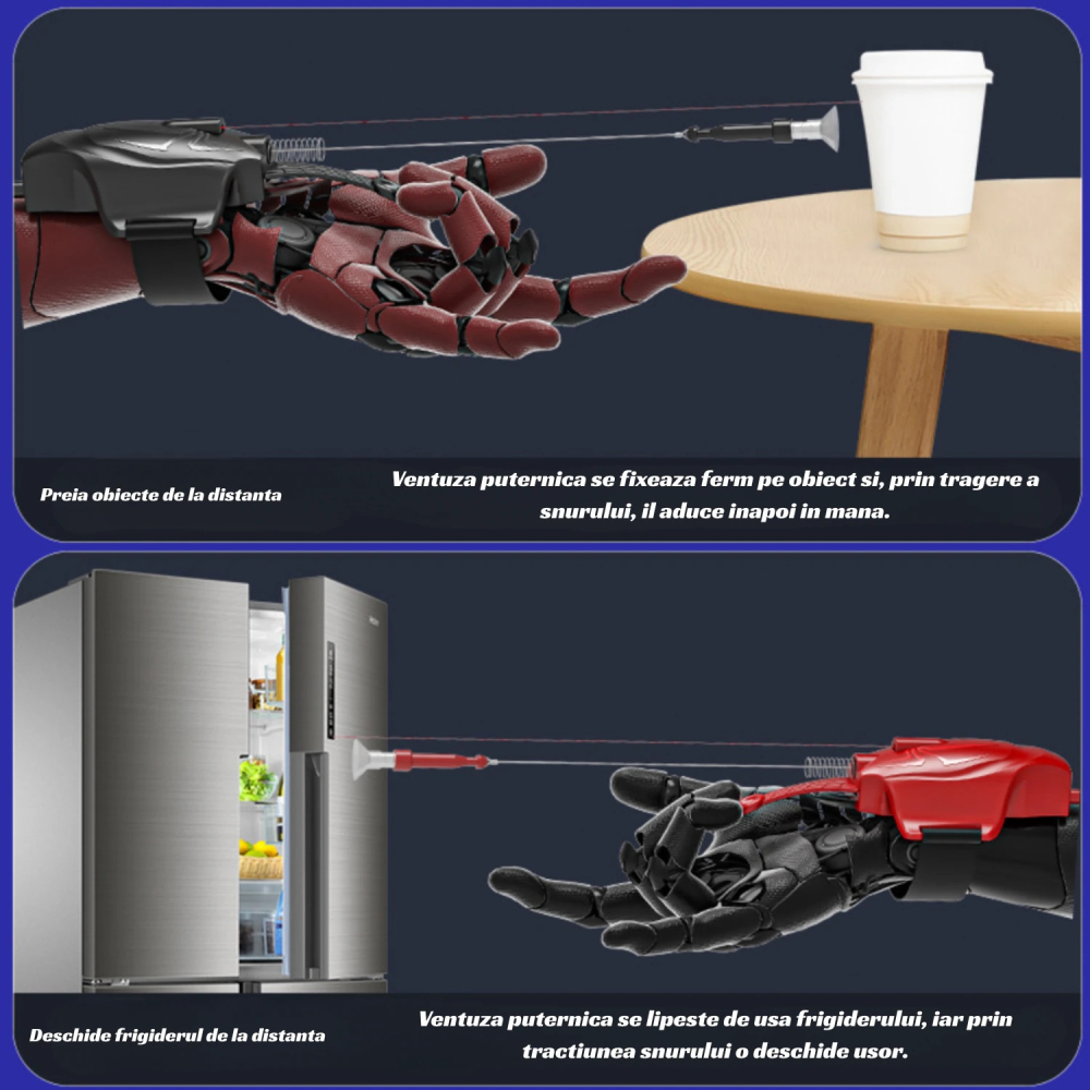 Lansator ventuze cu manusa tip Spider-Man, OnXsmart®, tragere pana la 3m, revenire automata, jucarie interactiva cu prindere pe mana, set complet erou, cadou pentru copii 3+ ani, ROSU [3]
